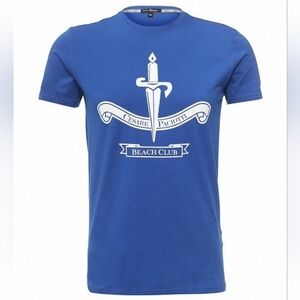 Auth! Cesare Paciotti Beach Club Dagger logo t shirt